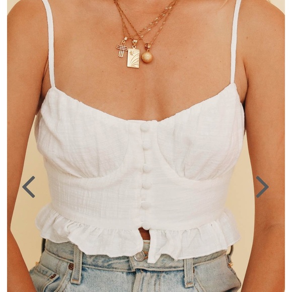 Verge Girl Button Down White Frill Tank - Picture 2 of 5